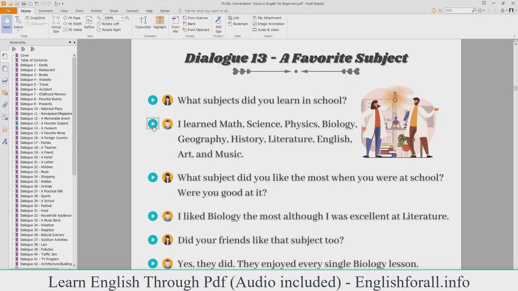 'Video thumbnail for Learn English Through Pdf English Conversation About A Favorite Subject'