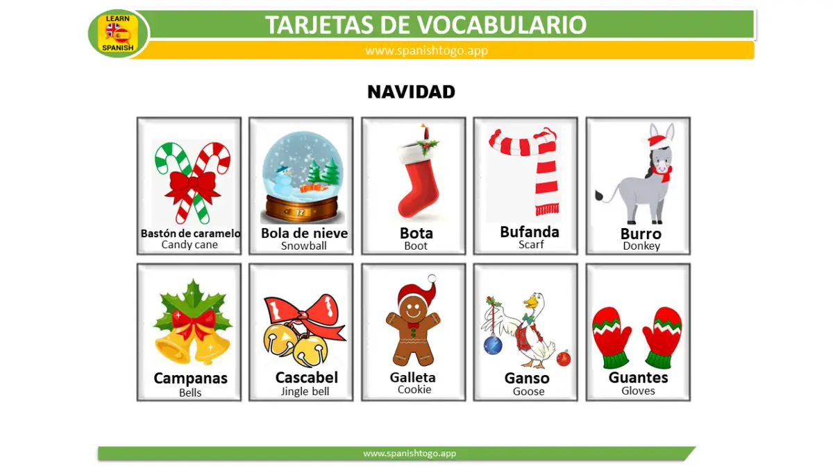 Merry Christmas Flashcards in Spanish