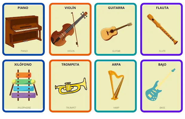 Musical Instruments Flashcards in Spanish