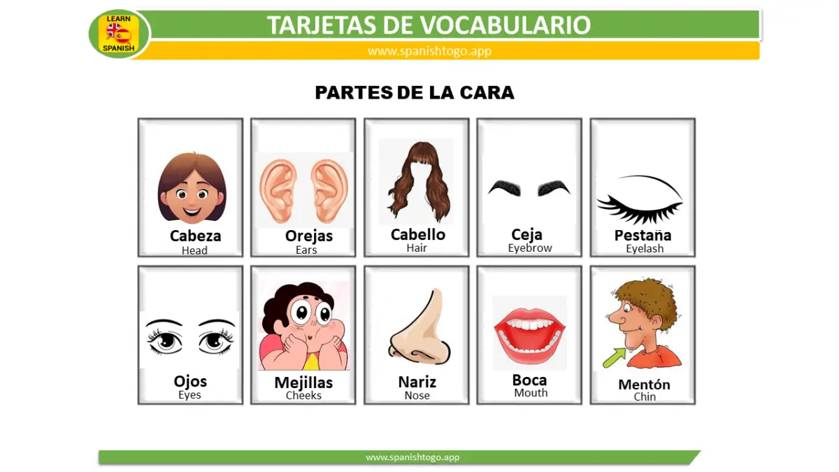 Anime Facial Flashcards in Spanish