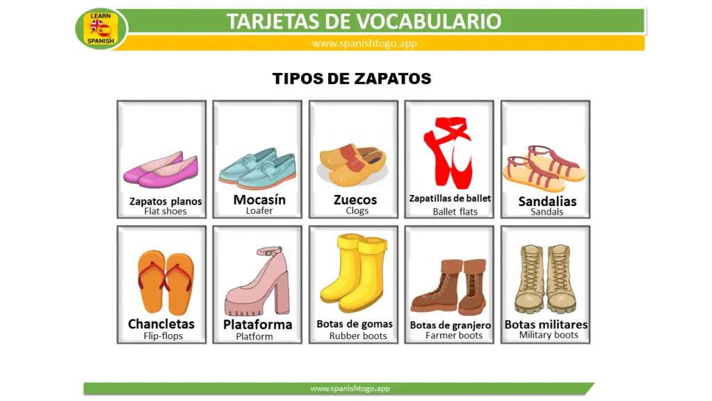 shoes flashcard in Spanish