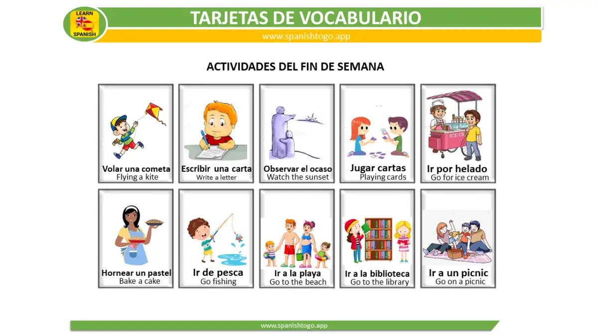 Weekend Activities Flashcards in Spanish