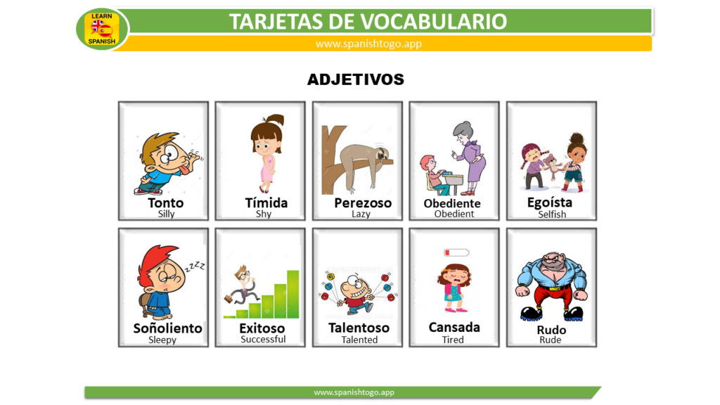adjectives flashcards in Spanish