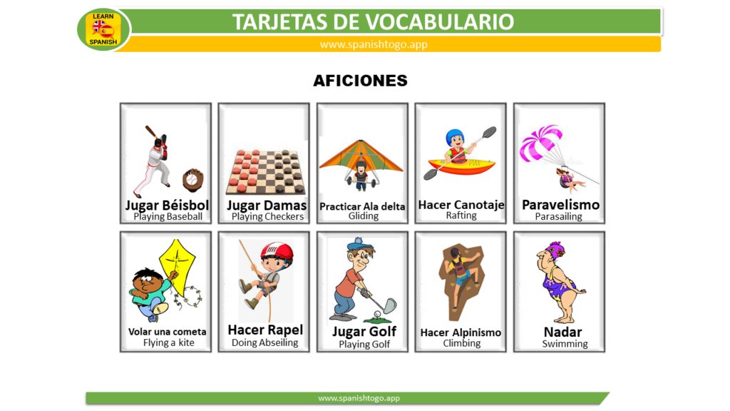 hobbies flashcards in Spanish