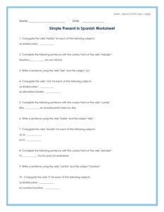 Simple Present in Spanish Worksheet