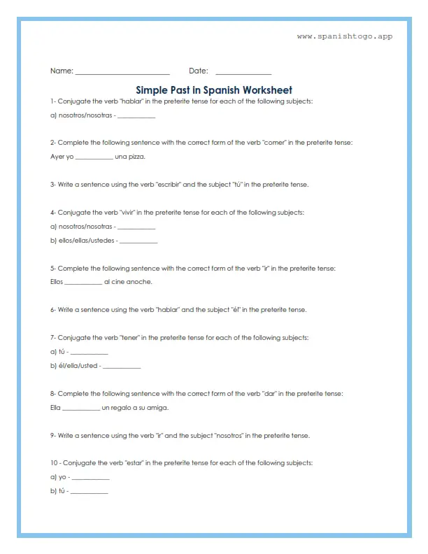 Simple Past in Spanish Worksheet