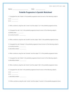 Preterite Progressive in Spanish Worksheet